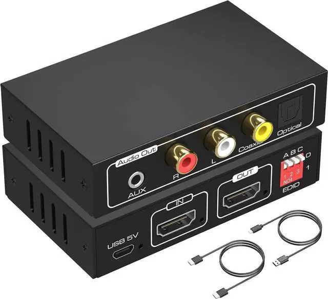 Main image of HDMI Audio Extractor 4K Splitter to Optical 3.5mm AUX L or R Coaxial Converter 8 EDID Settings Supports HDCP 1080p 3D Digital DTS 5.1 PCM for PS4 PS5 Xbox Fire Stick Pass Through CEC