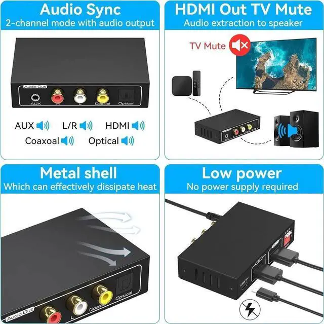 Alt view image 4 of 7 - HDMI Audio Extractor 4K Splitter to Optical 3.5mm AUX L or R Coaxial Converter 8 EDID Settings Supports HDCP 1080p 3D Digital DTS 5.1 PCM for PS4 PS5 Xbox Fire Stick Pass Through CEC