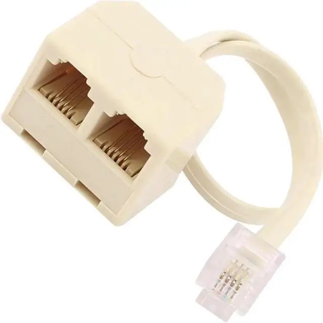 Alt view image 2 of 6 - (2 Pack) Two Way Telephone Splitter,1 Male to 2 Female Converter Cable RJ11 6P4C Telephone Wall Adaptor and Separator,RJ11 6P4C 2 Way Outlet Telephone Jack Line Splitter Adapter Beige