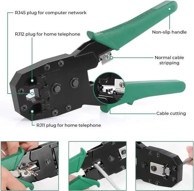 Alt view image 4 of 6 - Network Tool Kit for Cat5 Cat5e, 9-in-1 Portable Crimping Tool Kit, 8P8C 6P6C 4P4C Connectors, RJ11/RJ12/RJ45 Cat5 Cat5e Network/Phone Cable Tester with Punch Down Tool, Black