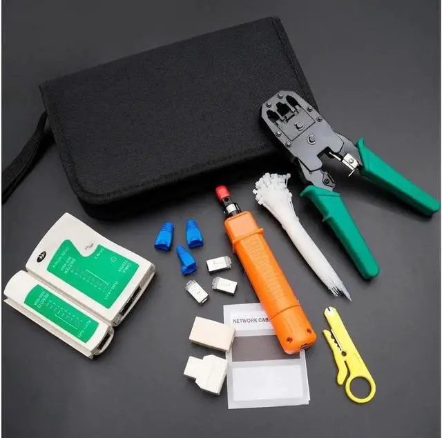 Alt view image 6 of 6 - Network Tool Kit for Cat5 Cat5e, 9-in-1 Portable Crimping Tool Kit, 8P8C 6P6C 4P4C Connectors, RJ11/RJ12/RJ45 Cat5 Cat5e Network/Phone Cable Tester with Punch Down Tool, Black