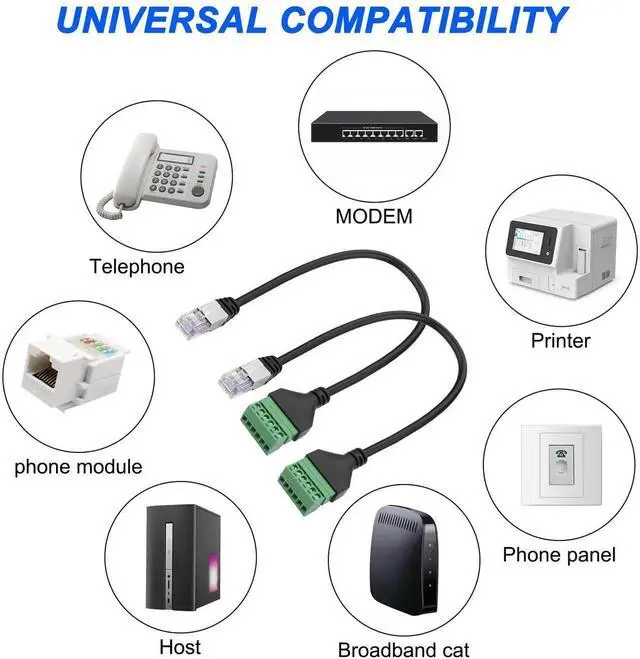 Alt view image 6 of 7 - RJ12 Screw Terminal RJ12 6P6C to 6 Pin Solderless Connector Adapter Extension Cable Phone Cord RJ12 Male to 6 Pin Terminal Breakout Board Extender Connector for Landline Telephone Modem - 2PCS