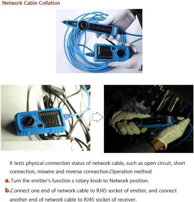 Alt view image 6 of 7 - 1PCS RJ11 RJ45 Cat5 Cat6 Telephone Wire Tracker Tracer Toner Ethernet LAN Network Cable Tester Detector Line Finder