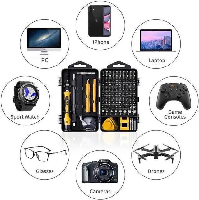 Alt view image 2 of 7 - Computer Repair Kit, 122 in 1 Magnetic Laptop Screwdriver Kit, Precision Screwdriver Set, Small Impact Screw Driver Set with Case for Computer, Laptop, PC, for iPhone, Watch,Hand Tools Yellow