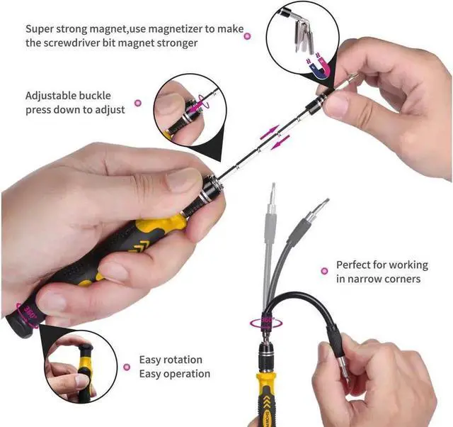 Alt view image 5 of 7 - Computer Repair Kit, 122 in 1 Magnetic Laptop Screwdriver Kit, Precision Screwdriver Set, Small Impact Screw Driver Set with Case for Computer, Laptop, PC, for iPhone, Watch,Hand Tools Yellow