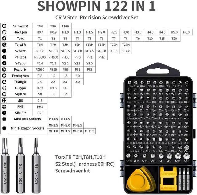 Alt view image 4 of 7 - Computer Repair Kit, 122 in 1 Magnetic Laptop Screwdriver Kit, Precision Screwdriver Set, Small Impact Screw Driver Set with Case for Computer, Laptop, PC, for iPhone, Watch,Hand Tools Yellow
