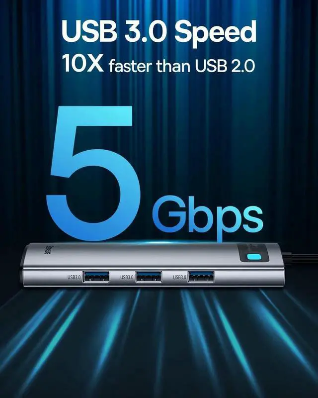 Alt view image 4 of 6 - Baseus 8-in-1 USB C Hub Docking Station, USB C Adapter with 4K HDMI, 3 USB 3.0, TF/SD Reader, Ethernet, 100W Power Delivery Compatible with MacBook, Surface, iPad, Steam Deck or Other Type C Devices