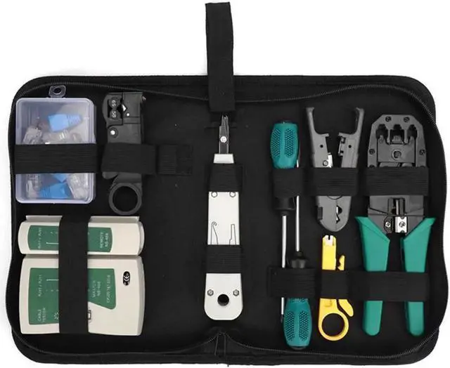 Main image of Network Cable Repair Maintenance Tool Kit Set 11 in 1 Portable Phone Cable Crimper 8P8C 4P4C 6P6C Connectors RJ45 RJ11 Cat5 Cat6 Cable Tester