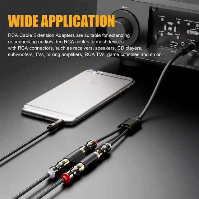Alt view image 4 of 7 - RCA Coupler, Female to Female Interconnect Adapter, Gold Plated Housing for Amplifier, Subwoofer, Mixer (2 Pack)