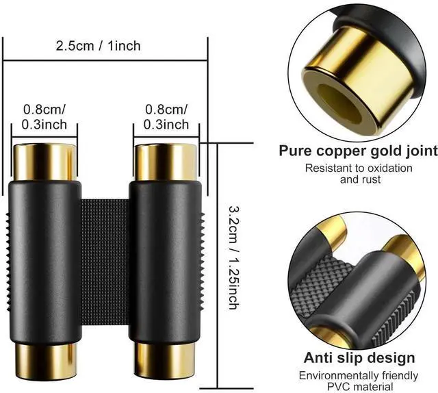 Alt view image 5 of 7 - RCA Coupler, Female to Female Interconnect Adapter, Gold Plated Housing for Amplifier, Subwoofer, Mixer (2 Pack)