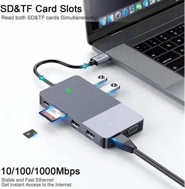 Alt view image 2 of 6 - USB Docking Station GIQ USB C Hub USB 3.0 to Dual HDMI VGA Adapter Triple Display USB C Laptop Docking Station Dual Monitors Compatible with MacBook M1 USB Dock