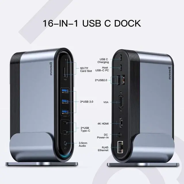 Alt view image 5 of 7 - Baseus Surface Go Docking Station, 16 in 1 USB C HDMI Adapter for Surface Go, Surface Go USB C Hub Docking Station with 4K HDMI, USB 3.0 Port, USB-C Power Delivery, 3.5mm Audio/Headphone Jack