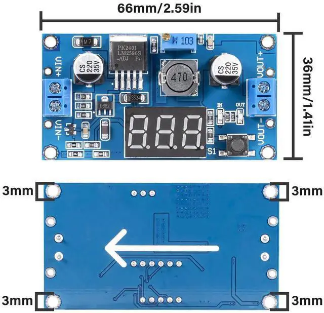Alt view image 5 of 10 - LM2596 LM2596S DC-DC Buck Converter - Voltage Adjustable 4.0-40V to 1.25-37V 2A Power Supply Module with LED Voltmeter Display (Pack of 4)