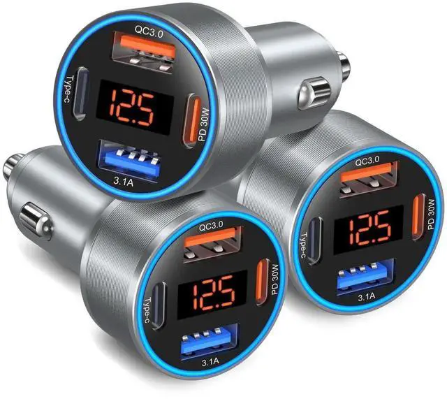 Main image of USB C Car Charger with Voltage Display, 3 Pack 65W Super Fast Charging Car Phone Charger Dual USB-A & USBC Cargador Carro Cigarette Lighter Adapter Volt Meter for iPhone,Samsung,Tablet,Android