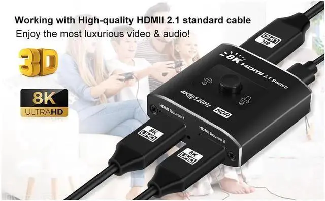 Alt view image 5 of 7 - HDMI 2.1 Switch 8K, 4K@120Hz/8K@60Hz HDMI Switcher, 2 in 1 Out,HDMI 2.1 and HDCP 2.3,48Gbps 3D HDR for PS5/PS4/Xbox/Roku/Apple TV (OZ8Q2B)