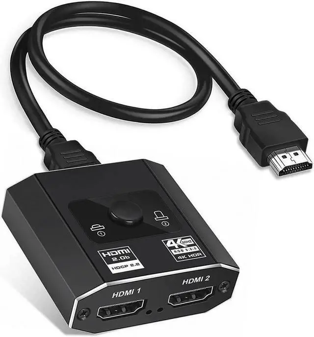Main image of Aluminum 4K HDMI Switch HDMI 2.0b Switcher with HDMI Cable, 4K 60hz HDR Bi-Directional Switch Splitter 2 in 1 Out or 1 in 2 Out, Support 18Gbps 4K@60Hz, for PS5, Xbox Series X