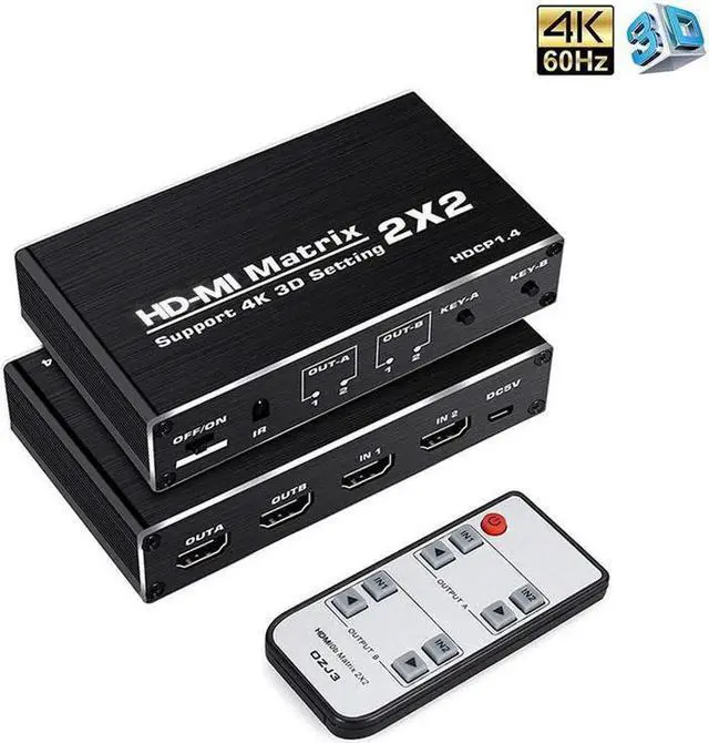 Main image of HDMI Matrix 2x2 , 4K HDMI Matrix Switch 2 in 2 Out Switcher Splitter Box with IR Remote Control, Support Ultra 4K HDR,4Kx2K@60Hz, 3D, 1080PHDMI 2.0b, HDCP 1.4,YUV 4:2:0 (OZJ3)