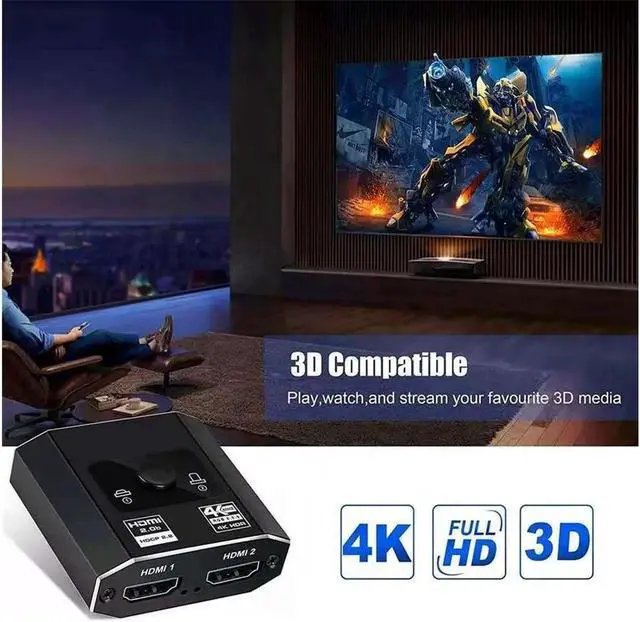 Alt view image 2 of 7 - High Speed 18Gbps Ultra HD HDMI Switch 2.0b with HDMI Cable, 4K 60Hz HDMI Switcher Splitter Bi-Directional 2 in1 Out/1in 2out Support 1080p@120Hz 3D for PS5, Xbox Series X