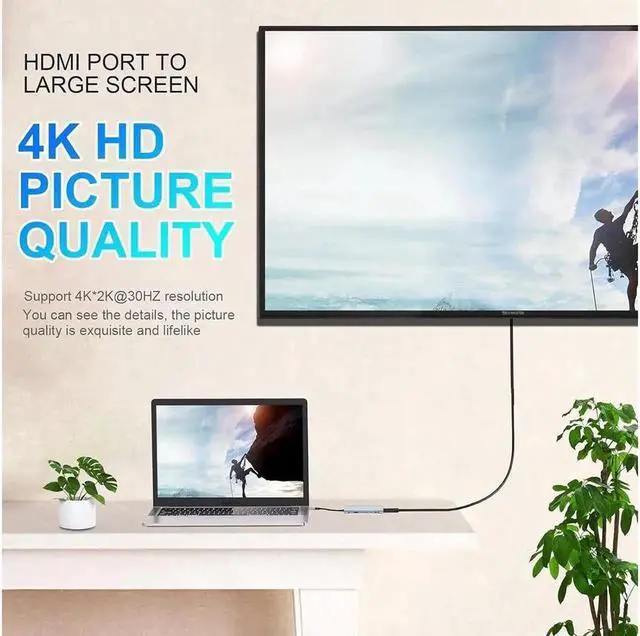 Alt view image 2 of 7 - USB C Docking Station with 4K HDMI, VGA, RJ45, USB 3.0, 3*USB 2.0 Ports, 100W USB-C PD, 3.5mm Aux Ports, USB C Hub Compatible with MacBook Pro, iPhone 111, iPad Air, XPS, and More Devices