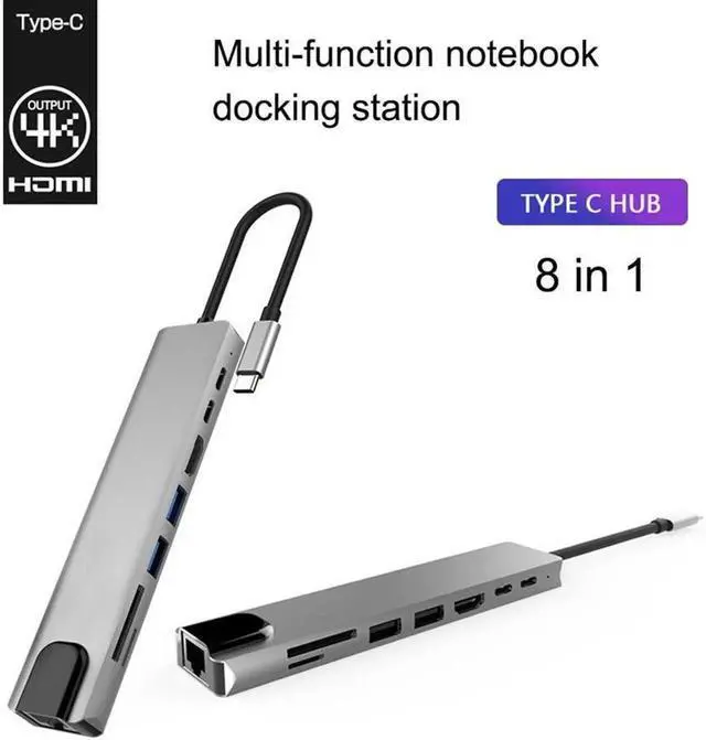 Main image of USB C Hub,8-in-1 USB C Adapter Type C Hub with 4K HDMI RJ45 Ethernet Port 2X USB 3.0 SD/TF Card Reader 87W PD Charging Port Type-C Port Compatible with iPad Pro/MacBook/Type C Devices