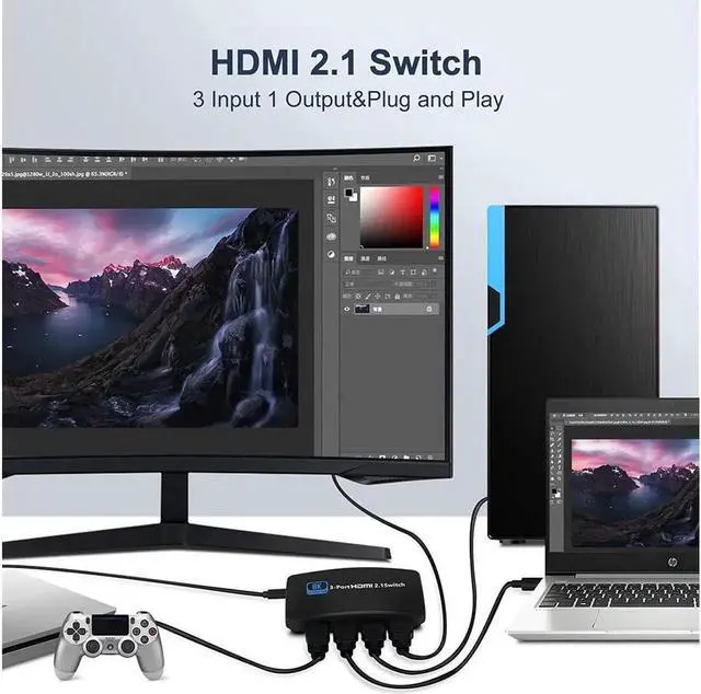 Alt view image 2 of 7 - 8K HDMI 2.1 Switch, HDMI Switch 4K 120Hz, 3 Port HDMI Switcher Selector Box, Supports 8K@60Hz, 4K@120Hz, 4K@60Hz 48Gbps High Speed for PS4/5 Roku Xbox TV Monitor Projector (OZ8Q3)