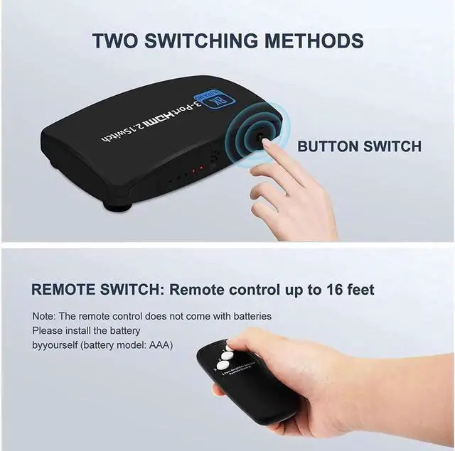 Alt view image 7 of 7 - 8K HDMI 2.1 Switch, HDMI Switch 4K 120Hz, 3 Port HDMI Switcher Selector Box, Supports 8K@60Hz, 4K@120Hz, 4K@60Hz 48Gbps High Speed for PS4/5 Roku Xbox TV Monitor Projector (OZ8Q3)