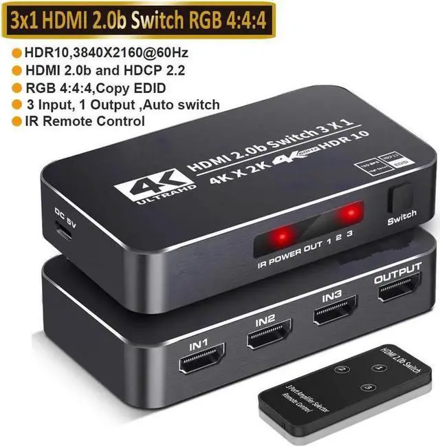 Main image of HDMI 2.0 Switcher 3 in 1 out 4K/60Hz HDMI Splitter for XBOX 360 PS4 Smart Box 3 in 1 out HDMI 2.0 Switch Adapter Supports Ultra HD Dolby Vision, 18.5Gbps, HDR10, HDCP 2.2 & 3D - OZQ2-2
