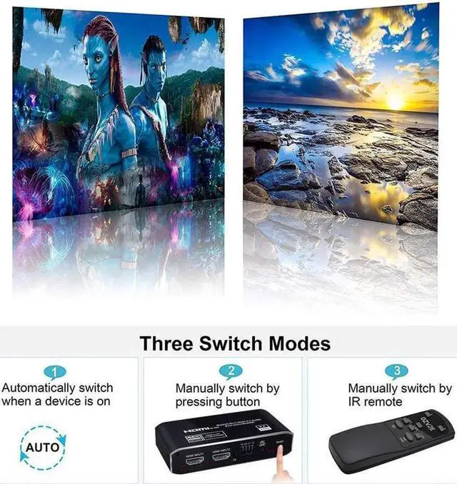 Alt view image 5 of 6 - HDMI Switch 2x1 with Audio Extractor, 4K@60Hz HDMI Switcher 2in1 Out Switch Box Hub with 3.5mm Audio Jack + Coaxial+Optical Toslink SPDIF Compatible with Apple TV PS5 PS4 Xbox Fire Stick