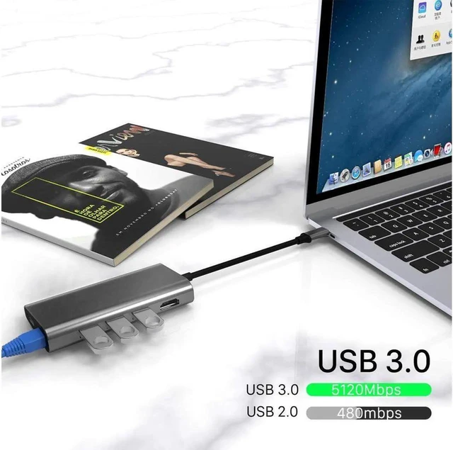 Alt view image 2 of 7 - USB C Hub, 8-In-1 Type C Hub with Ethernet Port, 4K USB C to HDMI, 3 USB 3.0 Ports, SD/TF Card Reader, USB-C Power Delivery Compatible with MacBook Pro 13/15(Thunderbolt 3),2018 Mac