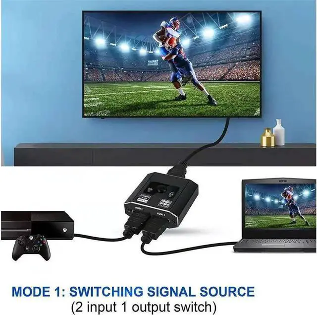 Alt view image 4 of 7 - New 4K Switcher 18Gbps HDMI 2.0b Switch Splitter Bi-Directional 2 in1 Out/1in 2out Ultra HD 4K@60Hz 1080p@120Hz High Speed 18Gbps Switch Adapter with Switch Button with HDMI Cable