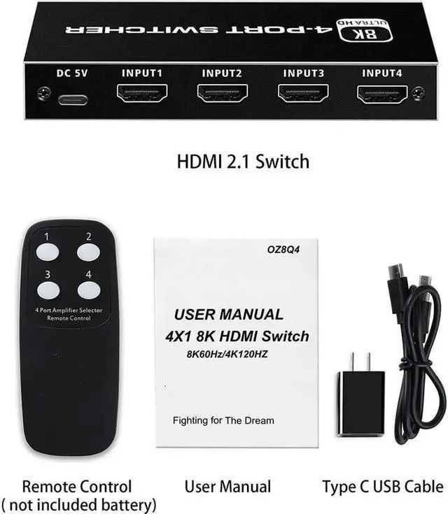 Alt view image 5 of 7 - 8K HDMI Switch,4 in 1 Out Ultra HD 8K@60Hz 4K@120Hz HDMI Splitter,4 Port High Speed-48Gbps HDMI 2.1 Switch with IR Remote Control-Metallic Black