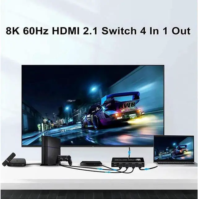 Alt view image 7 of 7 - 8K HDMI Switch,4 in 1 Out Ultra HD 8K@60Hz 4K@120Hz HDMI Splitter,4 Port High Speed-48Gbps HDMI 2.1 Switch with IR Remote Control-Metallic Black