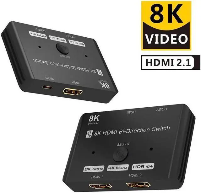 Main image of New 8K Switcher HDMI 2.1 Switch Splitter 2in 1Out/1in 2Out Ultra HD 8K@60Hz 4K@120Hz High Speed 48Gbps Switch Adapter with Switch Button for Computer Laptop