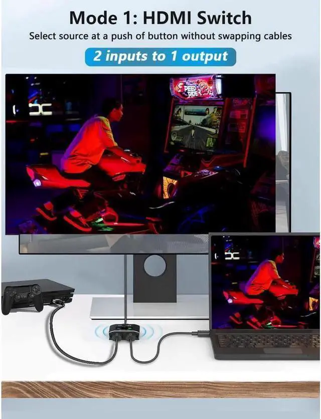 Alt view image 6 of 7 - Ultra HD 8K 60Hz HDMI 2 in 1 Out Switch, 2-Port HDMI Switcher Selector, High Speed 48Gbps Supports 4K@120Hz, 1080P@240Hz, 1080P@120Hz for Fire Stick, HDTV, PS4/5, Game Consoles(OZ8Q2)