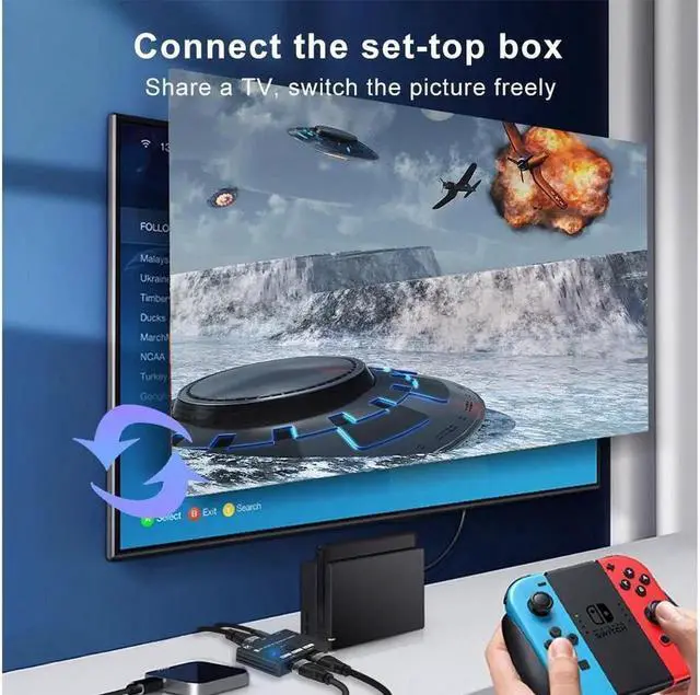 Alt view image 2 of 7 - 8K Switcher LUOM HDMI 2.1 Switch Splitter 2x1/1X2 Ultra HD 8K@60Hz 4K@120Hz High Speed 48Gbps Switch Adapter with Switch Button for PS5, Xbox, Fire Stick, Roku, UHD Monitor