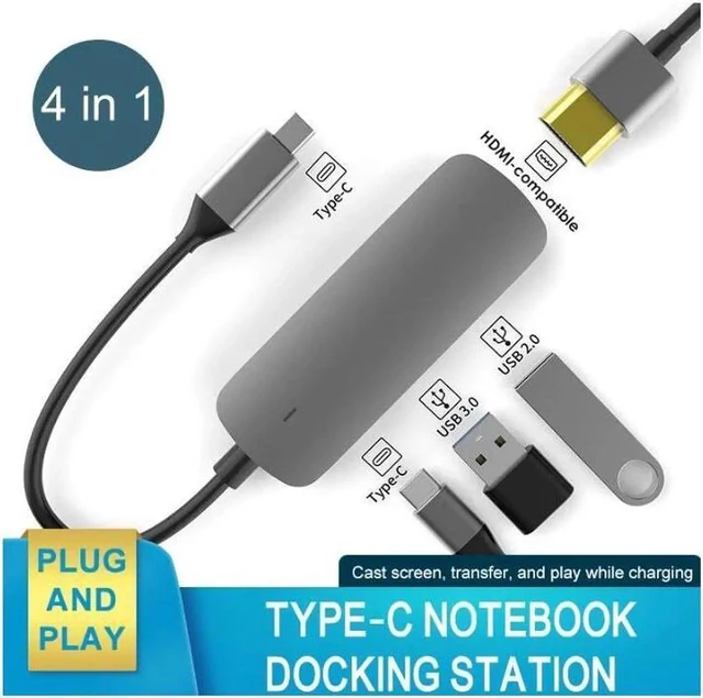 Main image of USB C Hub Multiport Adapter, USB 3.1- SuperSpeed 4 in 1 USB C Dongle with PD Charging Port, USB3.0, USB2.0 Port and 4K HDMI Adapter for Mac Book Pro, XPS More Type C Devices