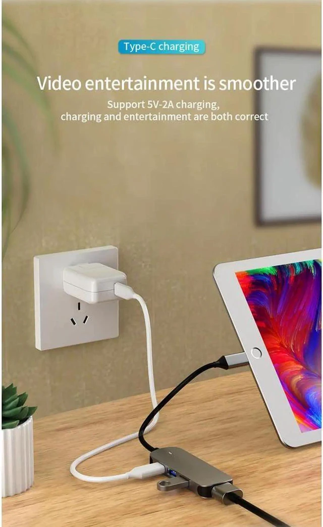 Alt view image 3 of 7 - USB C Hub Multiport Adapter, USB 3.1- SuperSpeed 4 in 1 USB C Dongle with PD Charging Port, USB3.0, USB2.0 Port and 4K HDMI Adapter for Mac Book Pro, XPS More Type C Devices