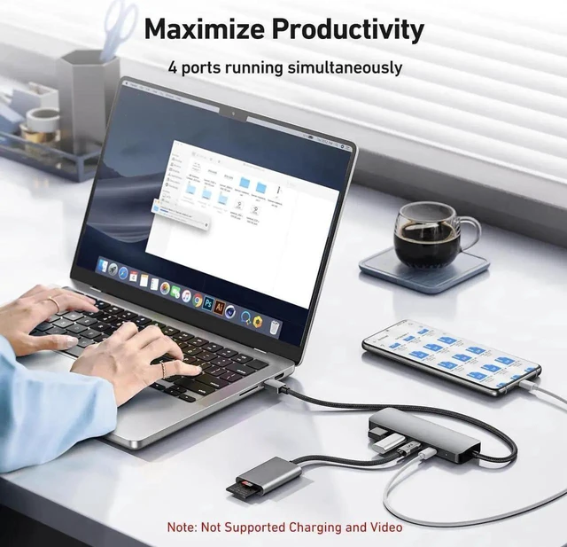 Alt view image 4 of 7 - 10Gbps USB C Hub, USB C Multiport with 4 Port USB 3.2 10Gbps Transfer, USB Port Hub, USB Hub for Laptop, PC, MacBook, Keyboard, Mouse, Dell, HP, Lenovo