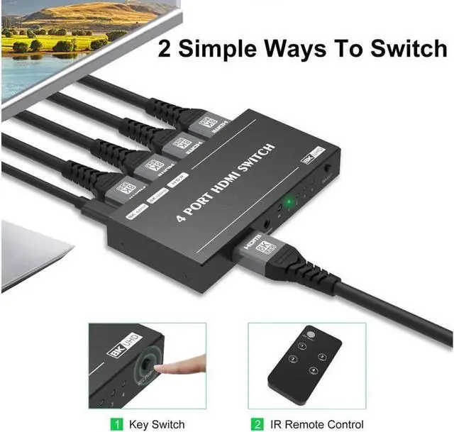 Alt view image 4 of 7 - HDMI 2.1 Directional 4in 1out Switch with Remote Control 8K 60Hz 4K 120Hz Switcher Adapter 4 in 1 Out Converter Splitte For PC TV PS4 Xbox PS5 Projectors
