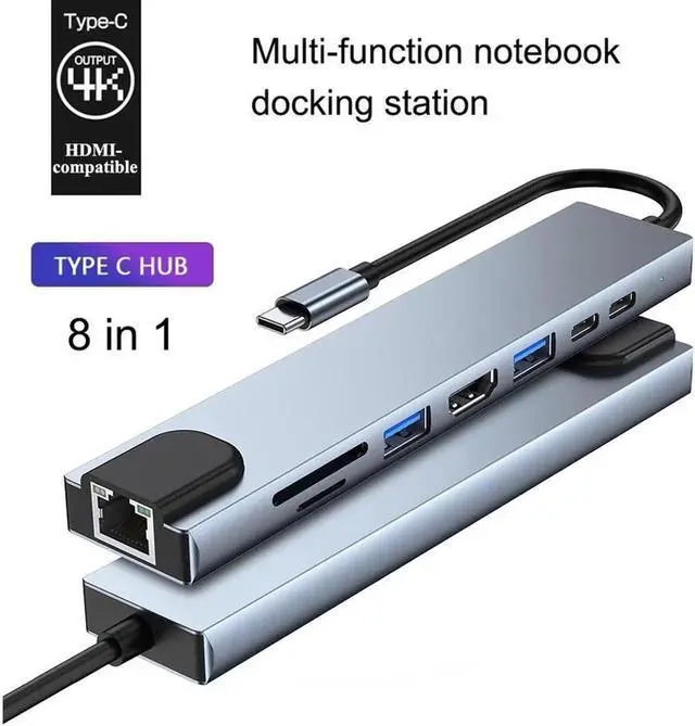 Main image of USB C Docking Station, 8-in-1 USB C Adapter with 4K USB C to 4k HDMI, RJ45 Port,USB-C PD Charging Port,Type-C Data Port, USB3.0/2.0, SD/TF Card Reader for MacBook/Pro/Air 2016/2017/2018