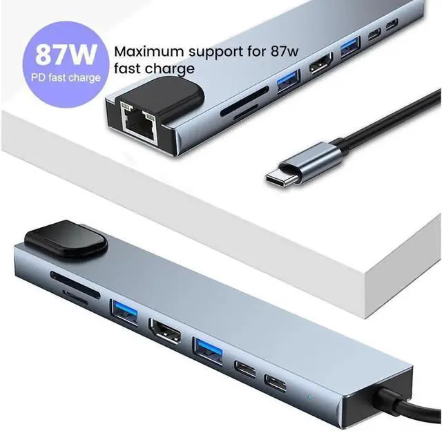 Alt view image 6 of 7 - USB C Docking Station, 8-in-1 USB C Adapter with 4K USB C to 4k HDMI, RJ45 Port,USB-C PD Charging Port,Type-C Data Port, USB3.0/2.0, SD/TF Card Reader for MacBook/Pro/Air 2016/2017/2018