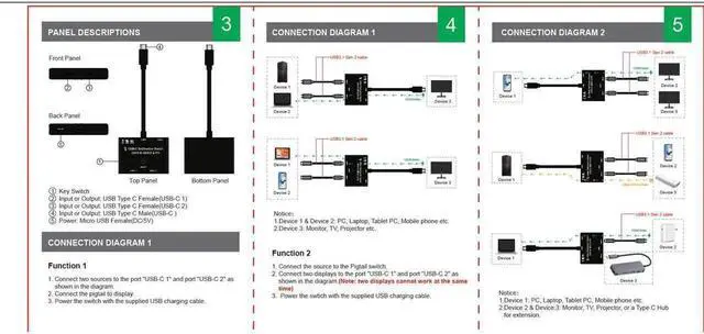 Alt view image 2 of 7 - 4K@120Hz 8K@30Hz Type-C 8K Bi-Directional USB Type C KVM Switch Converter Support Video Data PD 8K@30hz 100W 10Gbps Compatible with Thunderbolt Device, Black