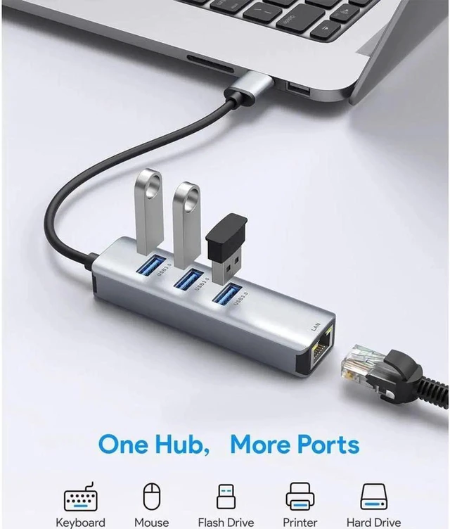 Alt view image 3 of 7 - USB 3.0 to Ethernet Adapter, 4 in 1 USB 3.0 Hub Ethernet with 3 USB 3.0 Ports/Gigabit Rj45, Plug & Play, USB to Network Adapter for MacBook Pro/Air, XPS
Be the first to review this product...
Ask Or