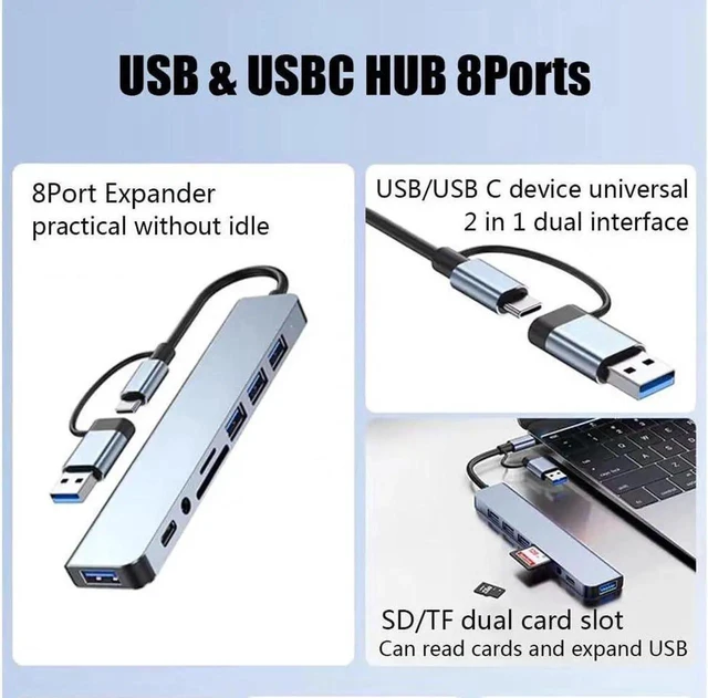 Alt view image 5 of 7 - USB C & USB Hub Docking Station 8 in 1 with 3 USB A Ports with 8Gbs Data,TF/SD Card Reader Compatible with MacBook/Laptops and More Devices, HDD, Xbox, Printer, Mouse, Keyboard
