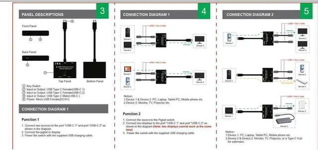 Alt view image 5 of 7 - 4K@120Hz 8K@30Hz Type-C 8K Bi-Directional Switch Splitter 1in 2out 2in 1out High Speed 10Gbps Converter Compatible with Thunderbolt Device