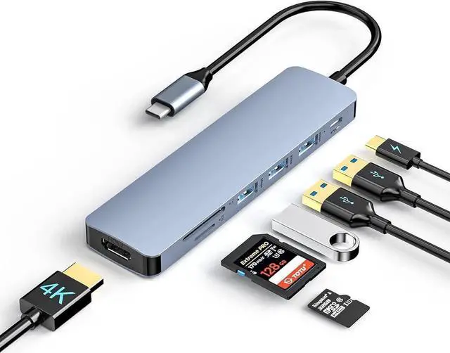 Main image of USB C Hub, Type-C Hub Adapter 7 in 1 with HDMI 4K@30Hz, 100W PD Charging, 1 USB3.0 5Gbps Data Port, 2 USB 2.0, SD/TF, USB C Multiport Dongle for MacBook Pro and Other Type C Devices