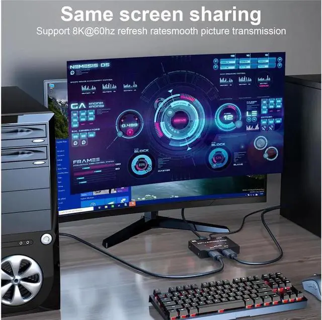 Alt view image 2 of 7 - 8K DisplayPort 1.4 Switch 8K Bi-Directional Splitter 8K@30Hz 4K@120Hz 1440p@165Hz 1in 2out 2in 1out High Speed 32Gbps Converter Compatible with Monitor Projector TV PC Laptop and More