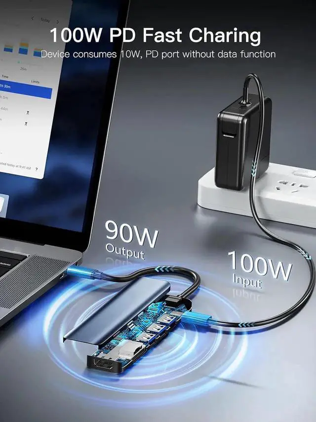 Alt view image 4 of 7 - USB C Hub, Type-C Hub Adapter 7 in 1 with HDMI 4K@30Hz, 100W PD Charging, 1 USB3.0 5Gbps Data Port, 2 USB 2.0, SD/TF, USB C Multiport Dongle for MacBook Pro and Other Type C Devices