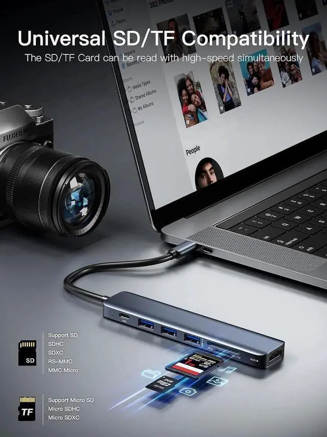 Alt view image 5 of 7 - USB C Hub, Type-C Hub Adapter 7 in 1 with HDMI 4K@30Hz, 100W PD Charging, 1 USB3.0 5Gbps Data Port, 2 USB 2.0, SD/TF, USB C Multiport Dongle for MacBook Pro and Other Type C Devices