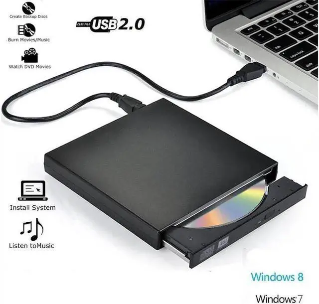 Alt view image 4 of 7 - External CD DVD Drive, USB CD Drive, DVD +/-R CD -RW ROM Writer Burner Player for PC Laptop (KBDVD001, Black)